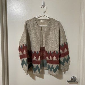 NEW Olive & Leaf Fuzzy Sweater Cardigan Red Green Beige Women US Size Small